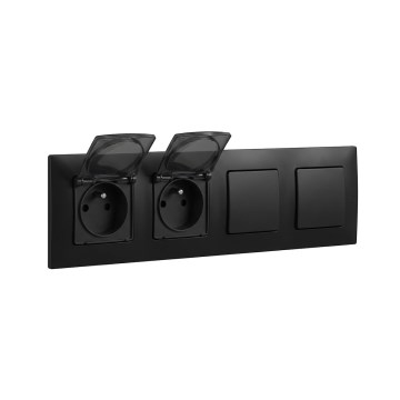 Legrand - Двойна външна розетка и двоен еднополюсен ключ № 1 NILOE 250V черна