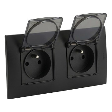 Legrand - Двойна външна розетка NILOE 250V IP44 черна