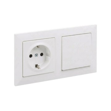 Legrand - Еднополюсен ключ № 1 и битова SCHUKO розетка с рамка SUNO 250V бяла