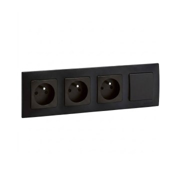 Legrand - Троен домашен контакт и еднополюсен ключ № 1 с рамка NILOE 250V черен