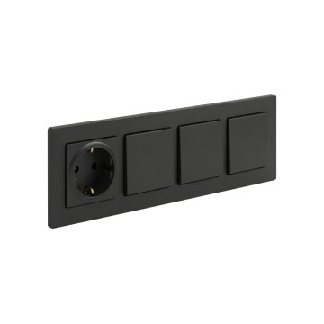 Legrand - Троен еднополюсен ключ № 1 и домашна розетка SCHUKO с рамка NILOE STEP 250V, черна