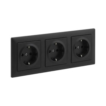 Legrand - Тройна домашна SCHUKO розетка с рамка SUNO 250V черна