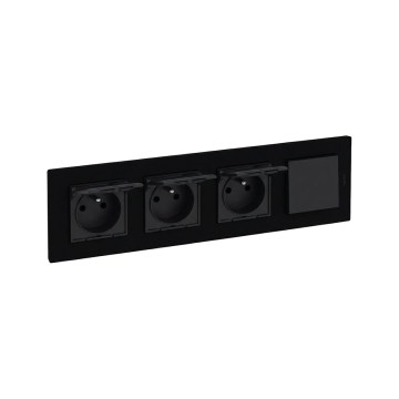 Legrand - Тройна домашна контактна розетка и еднополюсен ключ № 1 с рамка NILOE STEP 250V черна