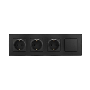 Legrand - Тройно домашно SCHUKO гнездо и еднополюсен ключ № 1 с рамка 250V NILOE в черно