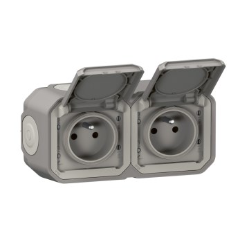Legrand - Външна двойна контактна розетка 250V/16A PLEXO IP55 сива