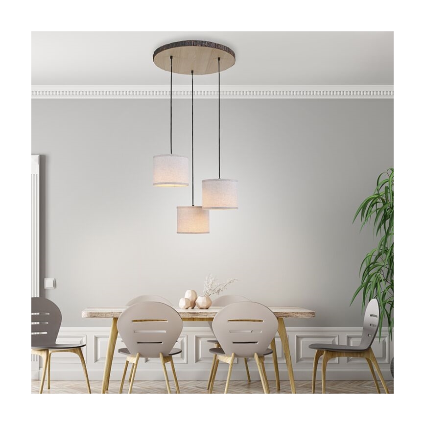 Leuchten Direkt 11236-79 - Пендел BARK 3xE27/40W/230V дървен