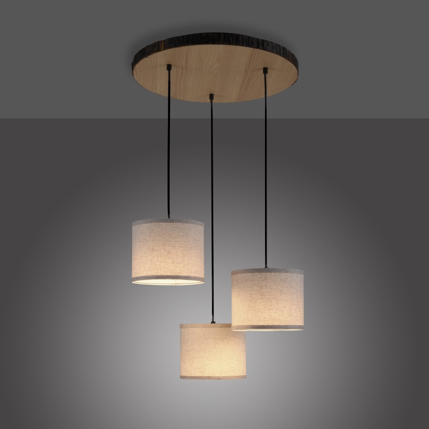 Leuchten Direkt 11236-79 - Пендел BARK 3xE27/40W/230V дървен