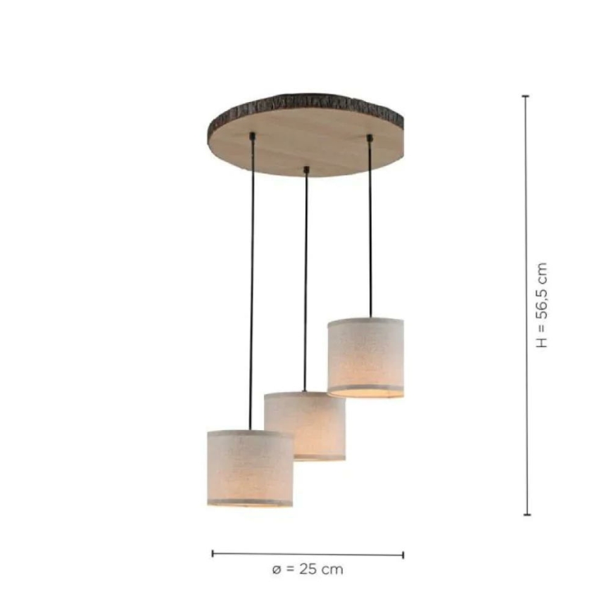 Leuchten Direkt 11236-79 - Пендел BARK 3xE27/40W/230V дървен