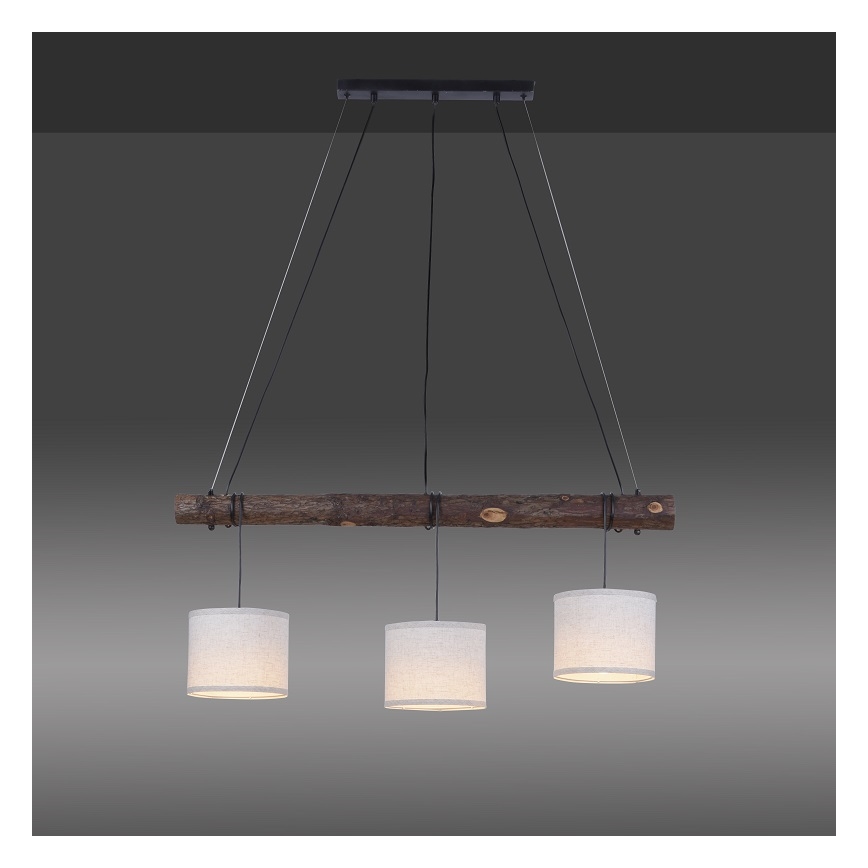 Leuchten Direkt 11238-79 - Пендел BARK 3xE27/40W/230V дървен