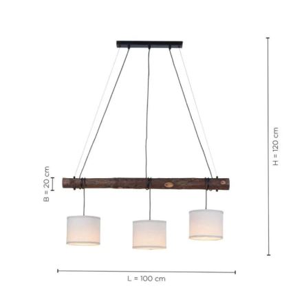 Leuchten Direkt 11238-79 - Пендел BARK 3xE27/40W/230V дървен