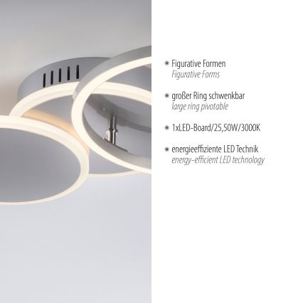 Leuchten Direkt 14116-55 - LED Плафониера SEVENT LED/25,5W/230V матов хром