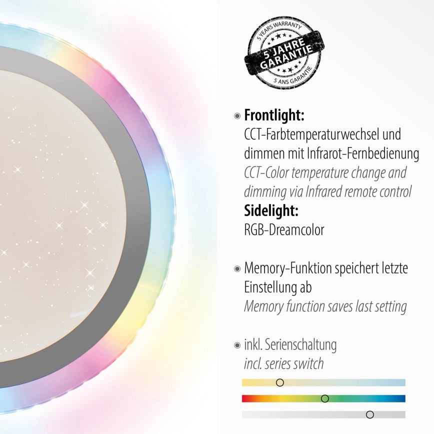 Leuchten Direkt 15411-21- LED RGB Димируем плафон CYBA LED/26W/230V + дистанционно