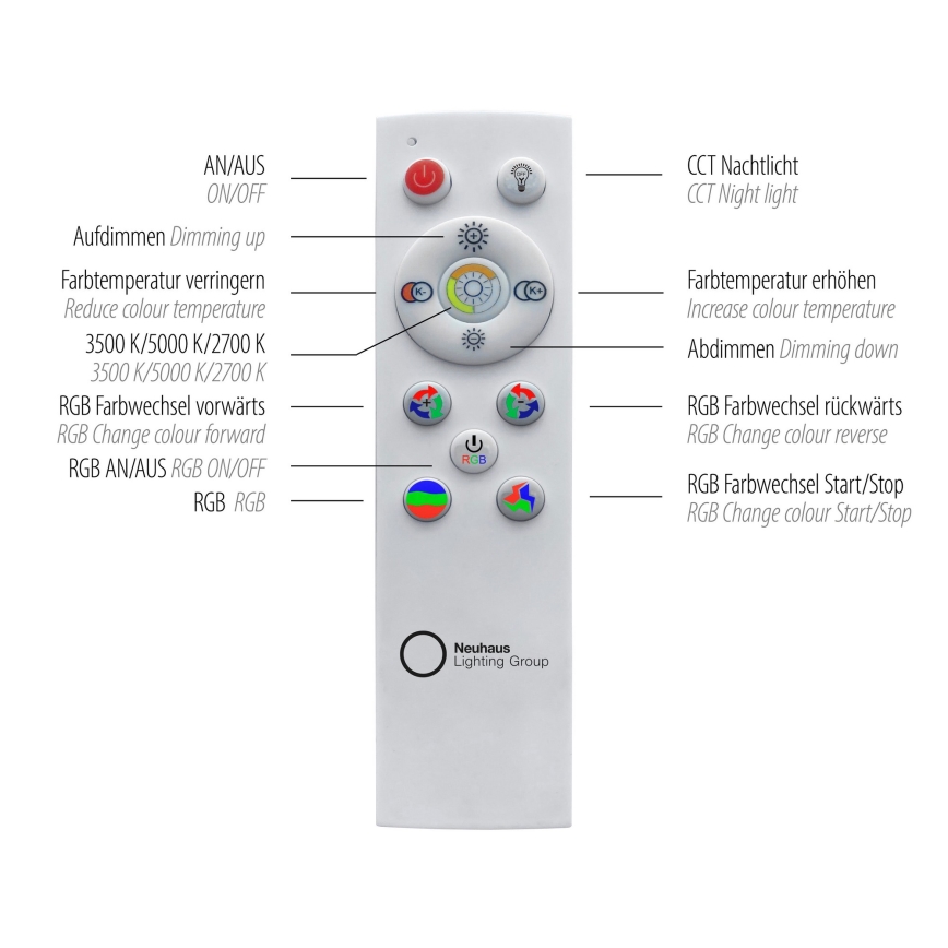 Leuchten Direkt 15411-21- LED RGB Димируем плафон CYBA LED/26W/230V + дистанционно