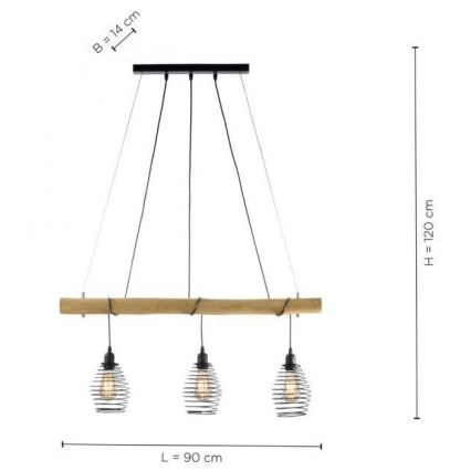 Leuchten Direkt 15526-79 - Пендел SPRING 3xE27/40W/230V евкалипт