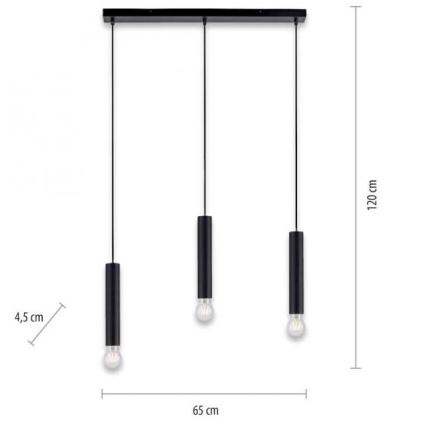 Leuchten Direkt 15618-18 - Пендел BRUNA 3xE27/60W/230V черен