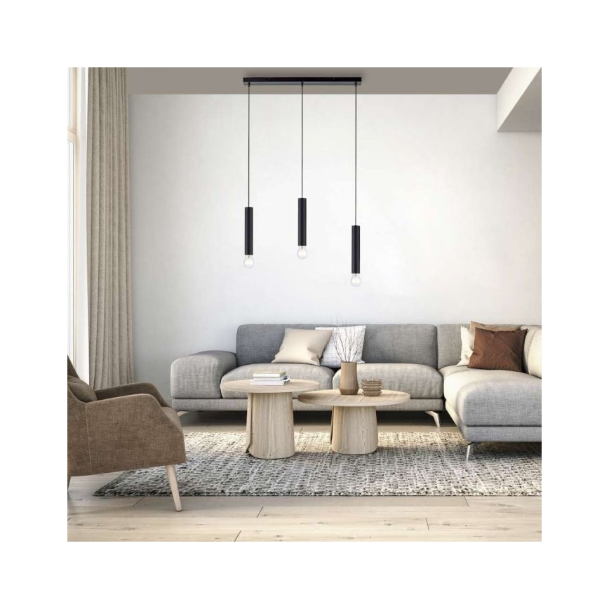 Leuchten Direkt 15618-18 - Пендел BRUNA 3xE27/60W/230V черен