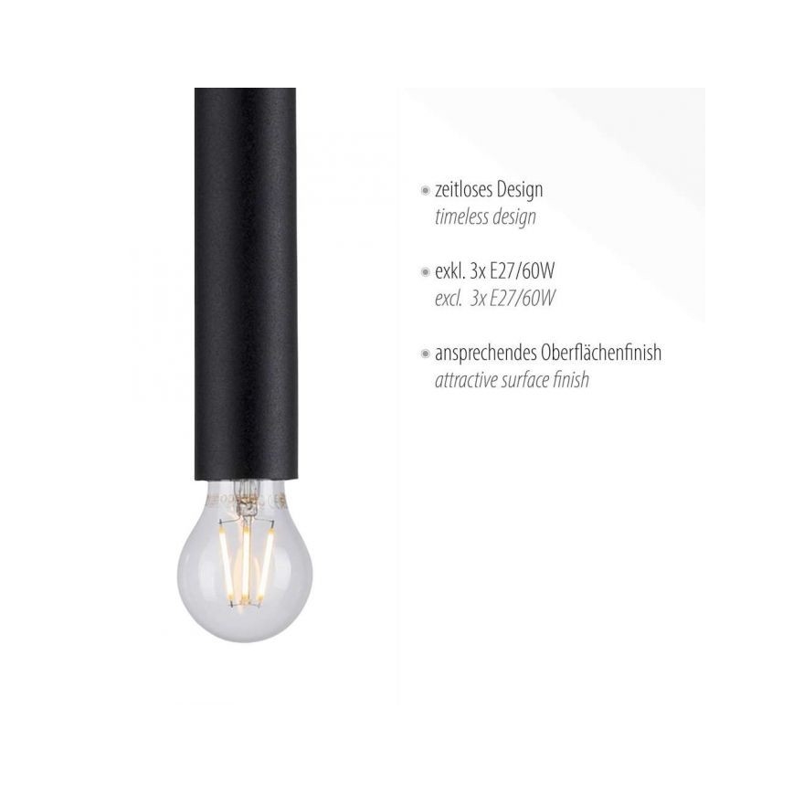Leuchten Direkt 15618-18 - Пендел BRUNA 3xE27/60W/230V черен