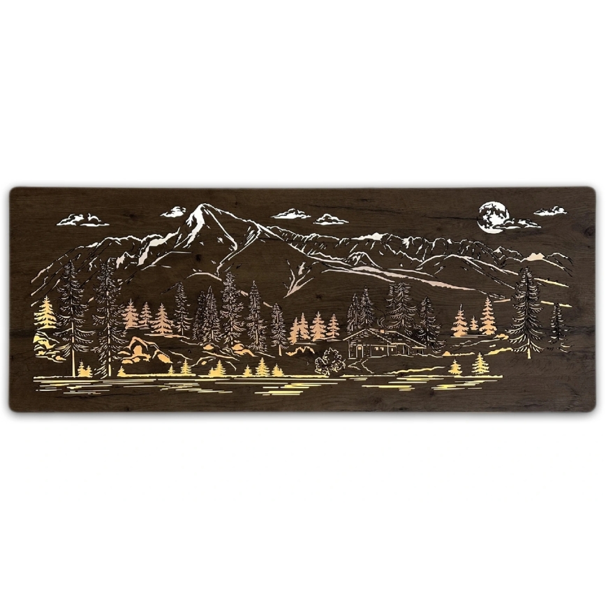 Li-Go 23521/OVL/DUB3 - LED настенна декорация с регулируема яркост LED/10W/5V 30000 mAh 130x50 cm дъб/Планинска хижа