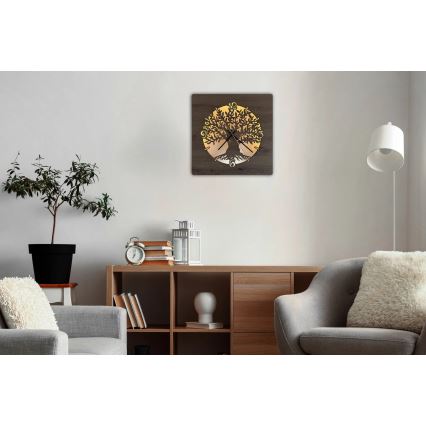 Li-Go 23537/DUB2 - LED часовник с регулируема яркост LED/10W/5V, 20000 mAh, 42x42 cm, дъб/маслиново дърво, кръгъл + дистанционно управление