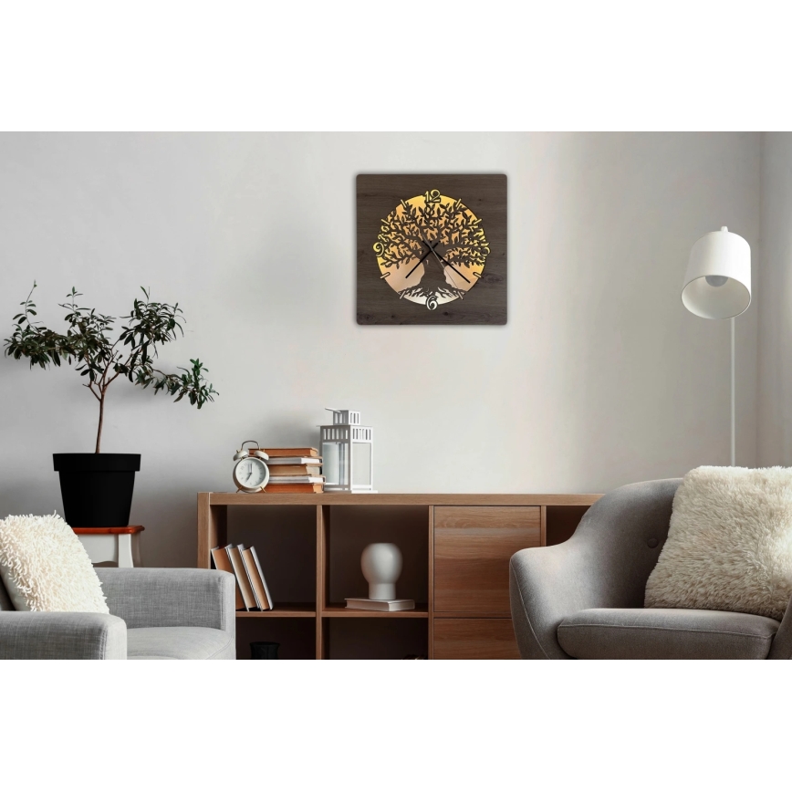 Li-Go 23537/DUB2 - LED часовник с регулируема яркост LED/10W/5V, 20000 mAh, 42x42 cm, дъб/маслиново дърво, кръгъл + дистанционно управление