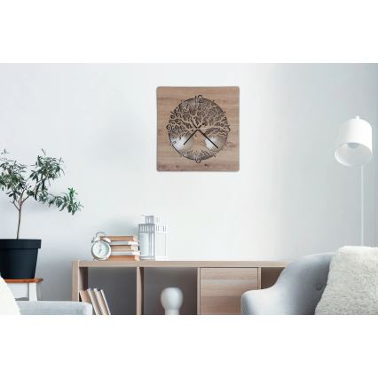 Li-Go 23537/DUB2 - LED часовник с регулируема яркост LED/10W/5V, 20000 mAh, 42x42 cm, дъб/маслиново дърво, кръгъл + дистанционно управление