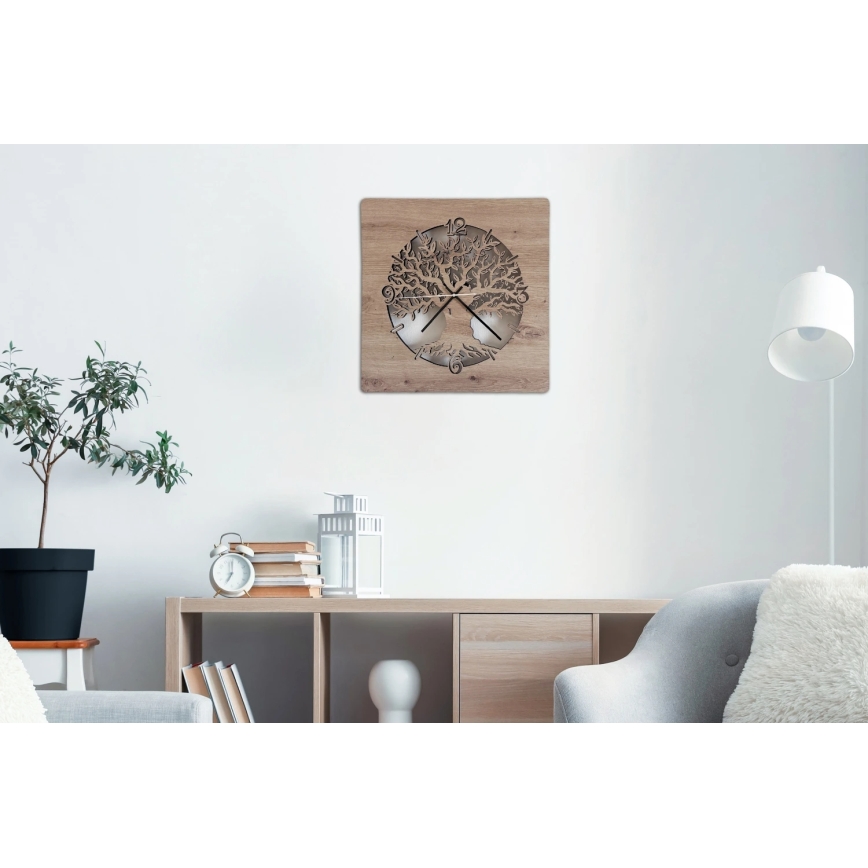 Li-Go 23537/DUB2 - LED часовник с регулируема яркост LED/10W/5V, 20000 mAh, 42x42 cm, дъб/маслиново дърво, кръгъл + дистанционно управление