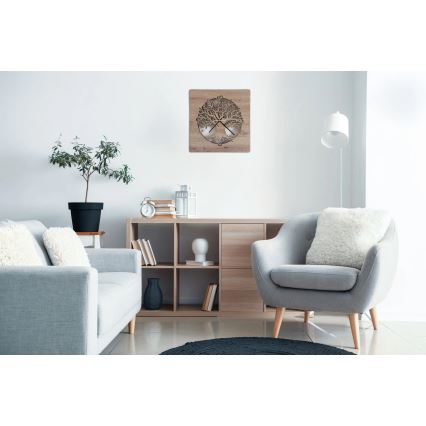 Li-Go 23537/DUB2 - LED часовник с регулируема яркост LED/10W/5V, 20000 mAh, 42x42 cm, дъб/маслиново дърво, кръгъл + дистанционно управление