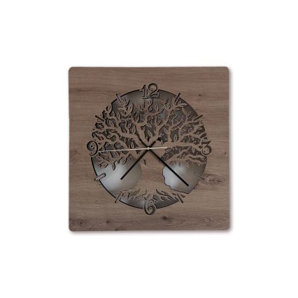 Li-Go 23537/DUB2 - LED часовник с регулируема яркост LED/10W/5V, 20000 mAh, 42x42 cm, дъб/маслиново дърво, кръгъл + дистанционно управление