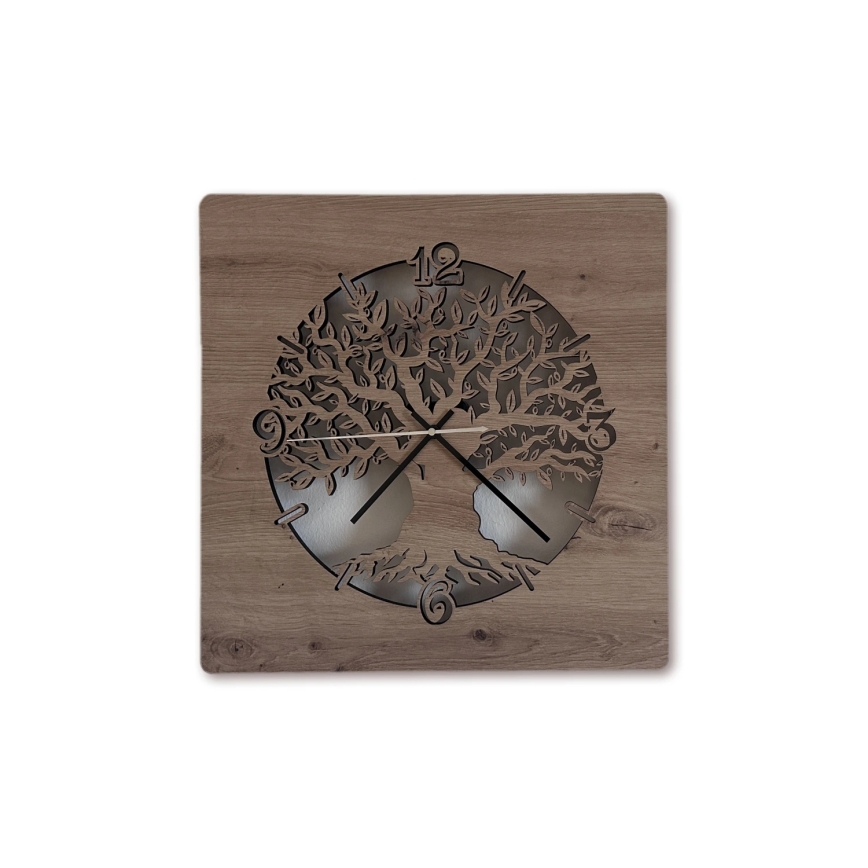 Li-Go 23537/DUB2 - LED часовник с регулируема яркост LED/10W/5V, 20000 mAh, 42x42 cm, дъб/маслиново дърво, кръгъл + дистанционно управление