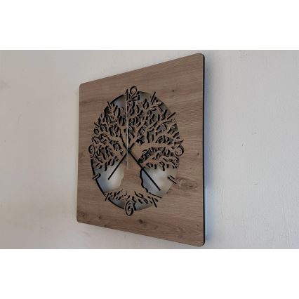 Li-Go 23537/DUB2 - LED часовник с регулируема яркост LED/10W/5V, 20000 mAh, 42x42 cm, дъб/маслиново дърво, кръгъл + дистанционно управление