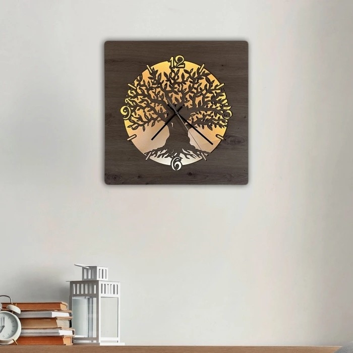 Li-Go 23537/DUB2 - LED часовник с регулируема яркост LED/10W/5V, 20000 mAh, 42x42 cm, дъб/маслиново дърво, кръгъл + дистанционно управление