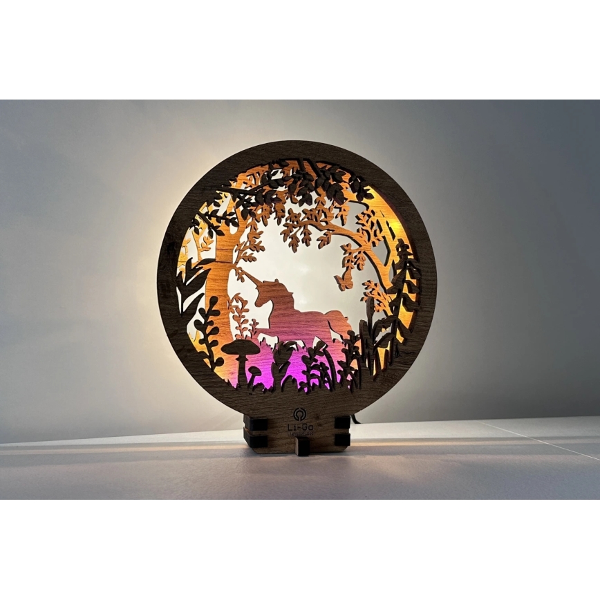 Li-Go 23568/DUB2 - димируема LED настолна декорация LED/12W/230V 20x22 см дъб/Еднорог