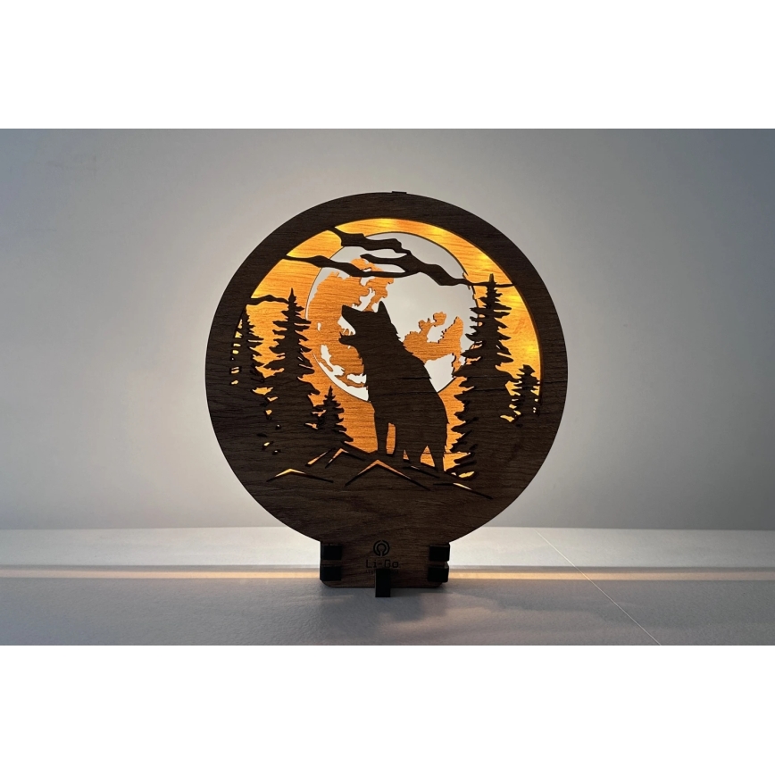 Li-Go 23574/DUB2 - LED Димируема настолна декорация LED/12W/230V 20x22 cm дъб/вълк и луна
