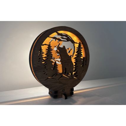 Li-Go 23574/DUB2 - LED Димируема настолна декорация LED/12W/230V 20x22 cm дъб/вълк и луна