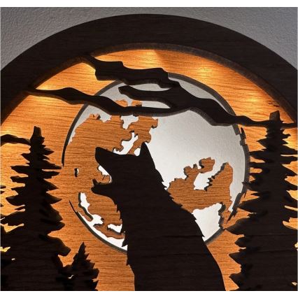 Li-Go 23574/DUB2 - LED Димируема настолна декорация LED/12W/230V 20x22 cm дъб/вълк и луна