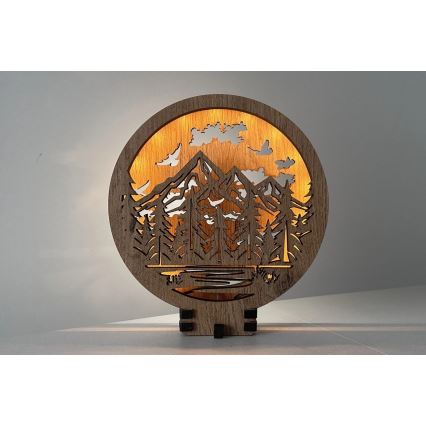 Li-Go 23583/DUB2 - Регулируема LED настолна декоративна лампа LED/12W/230V 20x22 cm дъб/Планини и гора