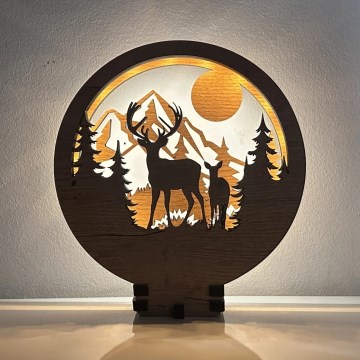 Li-Go 23592/DUB2 - Димируема настолна LED декорация LED/12W/230V 20x22 cm дъб/елен и ланя