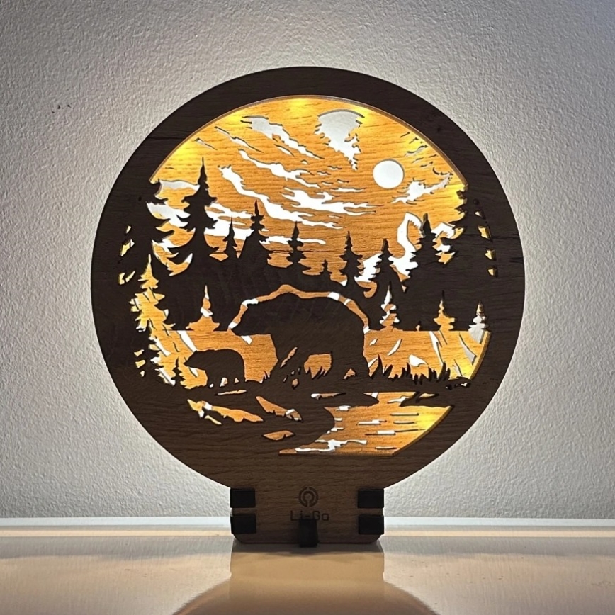 Li-Go 23595/DUB2 - Димируема настолна LED декорация LED/12W/230V 20x22 cm дъб/Мечета