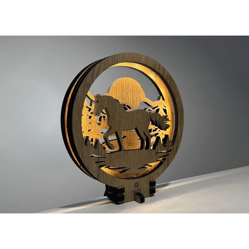 Li-Go 23598/DUB2 - Димируема настолна LED декорация LED/12W/230V 20x22 см дъб/кон