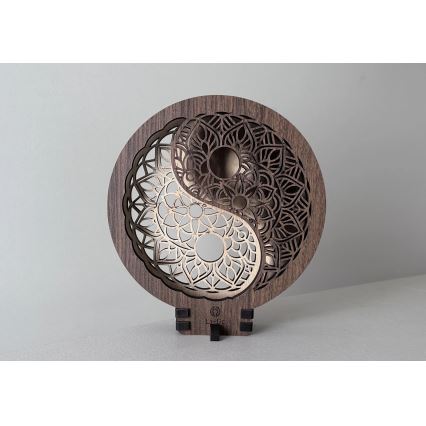 Li-Go 23607/O - LED димируема настолна декорация LED/12W/230V 20x22 cm орех/Инь Ян