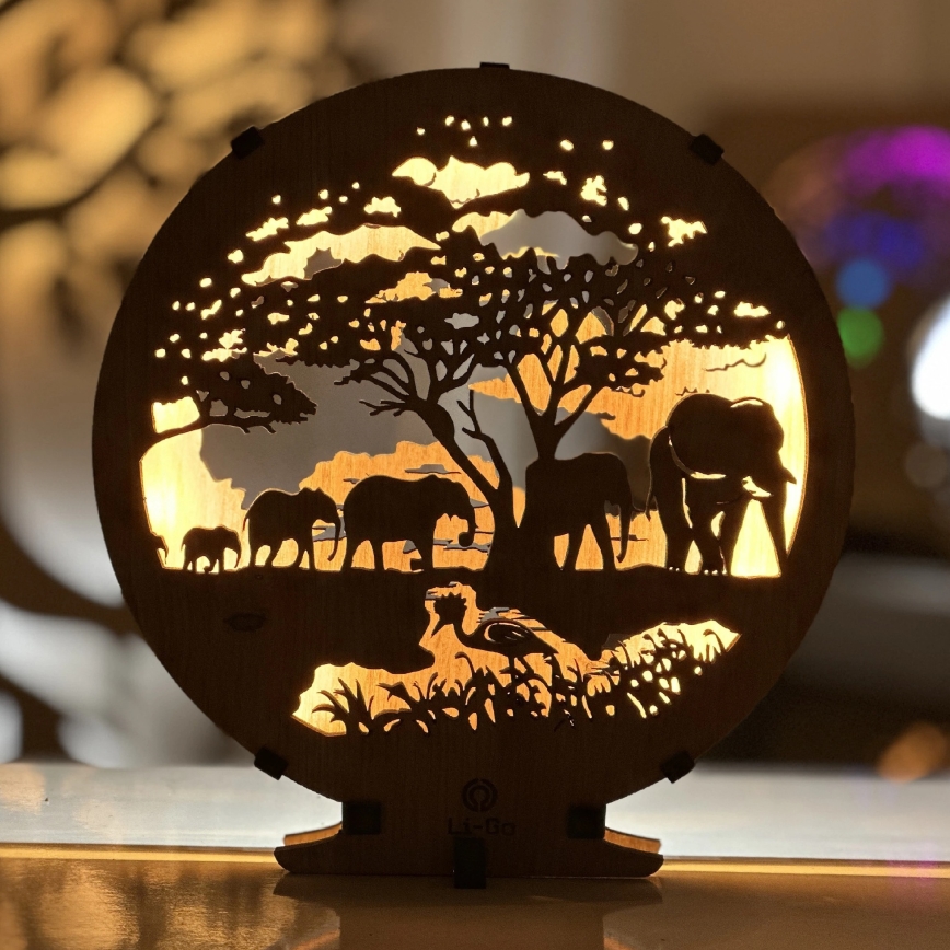 Li-Go 23610/DUB2 - LED димируема настолна декорация LED/12W/230V 20x22 cm дъб/слонове