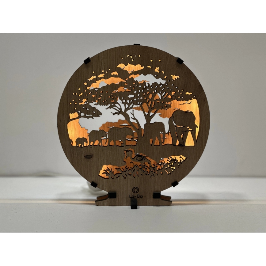 Li-Go 23610/DUB2 - LED димируема настолна декорация LED/12W/230V 20x22 cm дъб/слонове