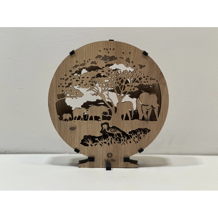 Li-Go 23610/DUB2 - LED димируема настолна декорация LED/12W/230V 20x22 cm дъб/слонове