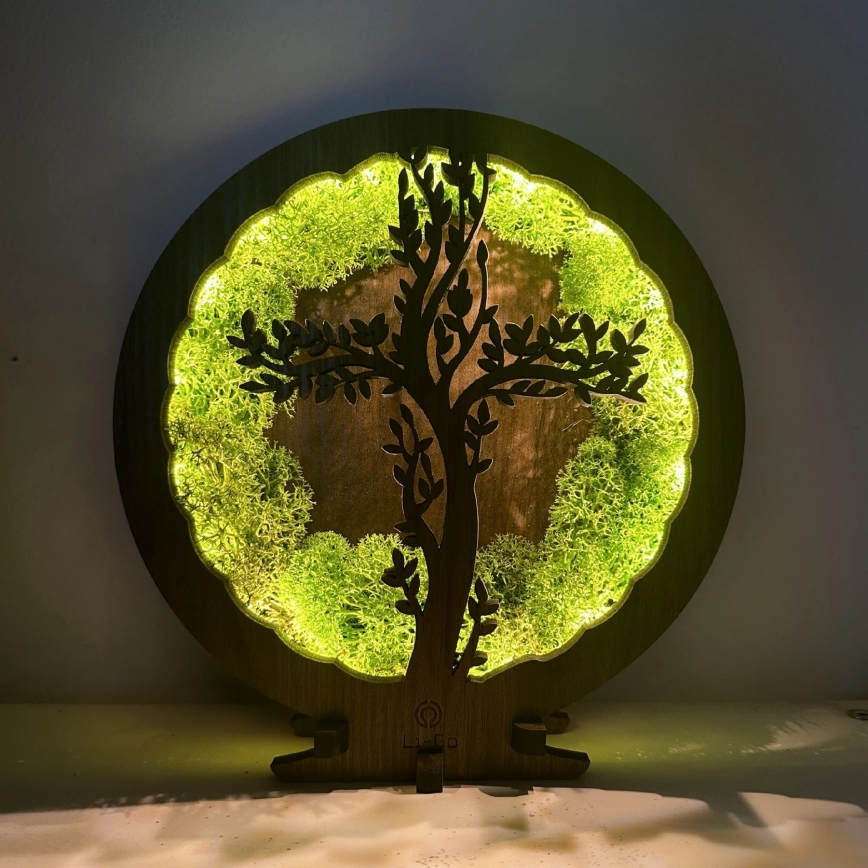 Li-Go 23622/DUB2 - LED димируема настолна декорация LED/12W/230V 20x22 cm дъб/Кръст в мъх