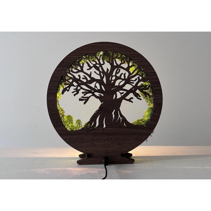 Li-Go 23631/DUB2 - Настолна LED декорация с димер LED/12W/230V 30x31 cm дъб/мъх и дърво