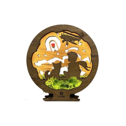 Li-Go 23634/DUB2 - LED настолна декорация с регулируема яркост LED/12W/230V 20x22 см дъб/Малкият принц с роза