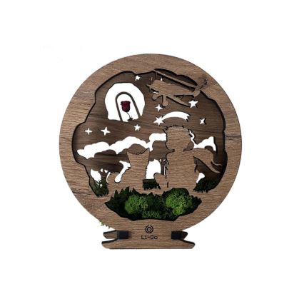 Li-Go 23634/DUB2 - LED настолна декорация с регулируема яркост LED/12W/230V 20x22 см дъб/Малкият принц с роза