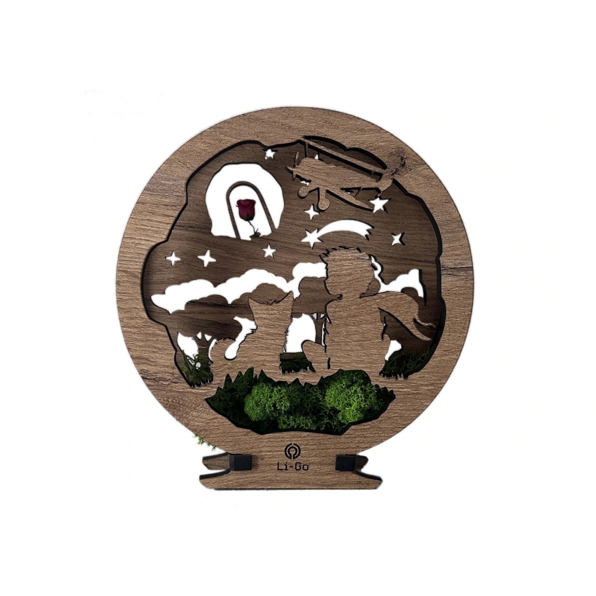 Li-Go 23634/DUB2 - LED настолна декорация с регулируема яркост LED/12W/230V 20x22 см дъб/Малкият принц с роза