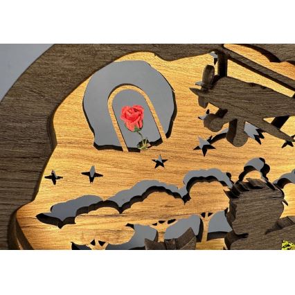 Li-Go 23634/DUB2 - LED настолна декорация с регулируема яркост LED/12W/230V 20x22 см дъб/Малкият принц с роза