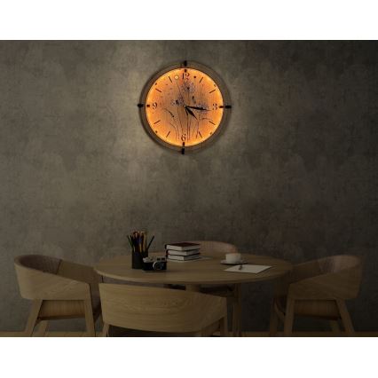 Li-Go 23688/DUB2 - LED часовник с регулируема яркост и сензор за движение LED/5V 20000 mAh + 1xAA Ø 32 cm дъб/глухарче